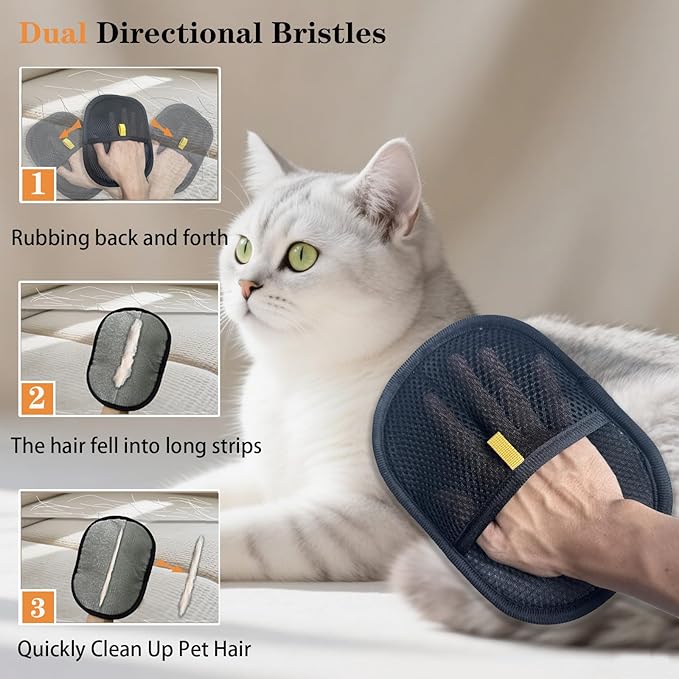 Pet Hair Removal Glove for Cats & Dogs,2 Pcs Five-Finger Electrostatic Pet Hair Gloves Reusable Pet Hair Remover Tool for Laundry,Bed Sheets Couch Clothes Carpet Car Seat,Big Size(9.5*6.7IN)