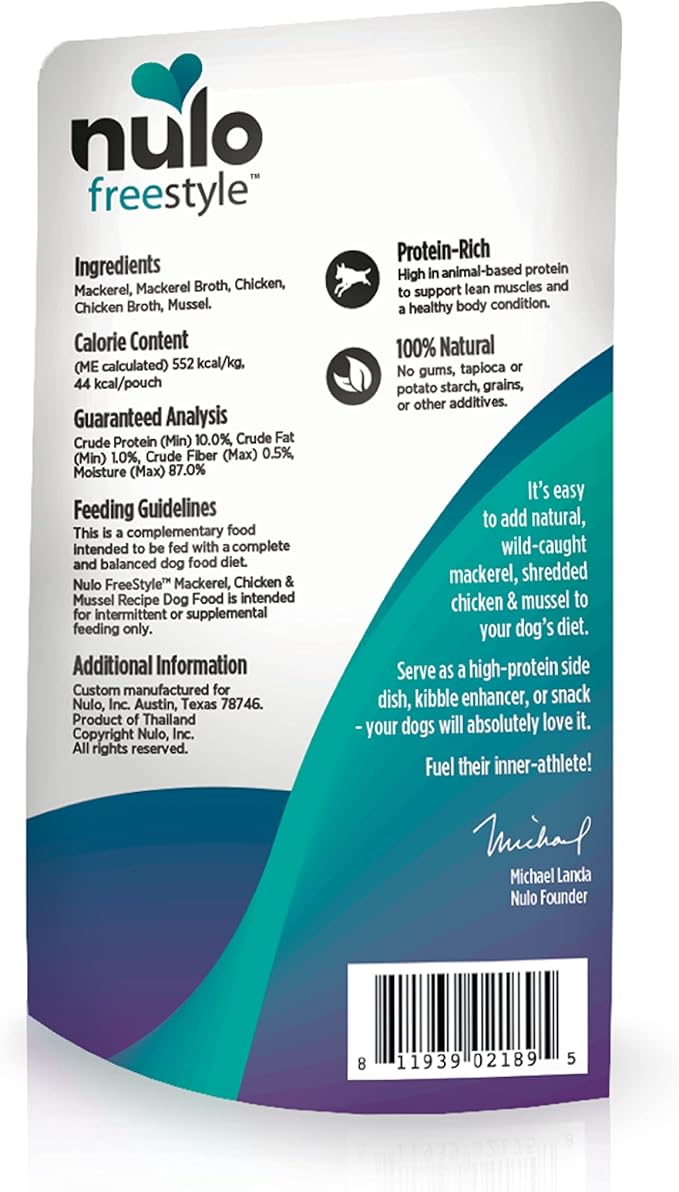 Nulo Freestyle Mackerel, Chicken, & Mussel in Broth Real Meat Dog Food Topper, 2.8 Ounce (Pack of 24)