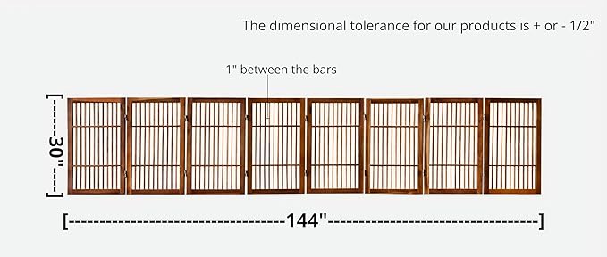 Pet Dog Gate Strong and Durable Freestanding Folding Acacia Hardwood Portable Wooden Fence Indoors or Outdoors by Urnporium (Brown Pet Gate, 8 Panel 30" Tall)