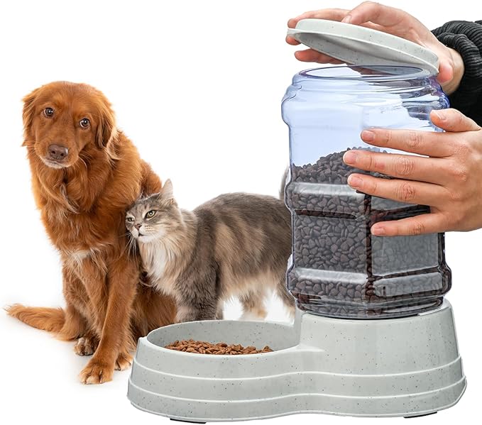 Gravity Automatic Pet Feeder for Large Breeds,6L Dog Food Feeder Dispenser with Detachable Top Lid,Large Capacity Dry Food Storage Bowl for Pet