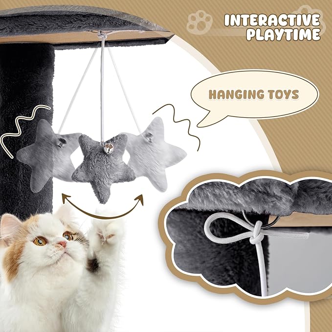 Magshion Cat Tree 60" Cats Tower for Indoor Cats, Multi-Level Cat Condo with Scratching Post, Top Perch, Sisal Board and Dangling Ball, Cat Stand Jumping Platform Kittens Pet Play House (Smoke Grey)