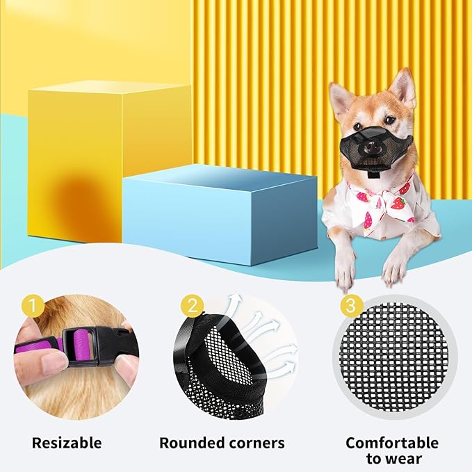 Clearance Soft Mesh Dog Muzzle for Anti-Scavenging & Grooming - Breathable Basket Muzzle for Walking & Vet Visits - Comfortable Adjustable Fit for Medium Dogs
