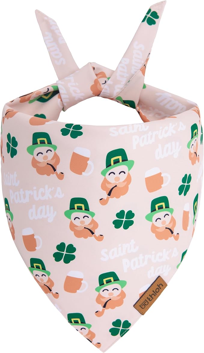 St. Patrick's Day Dog Bandana - 2 Pack Triangle Shamrock Dog Bandanas for Boys & Girls, Reversible Leprechaun Pet Scarf, Premium Durable Fabric, Holiday Bandana for Medium and Large Dogs (Large)