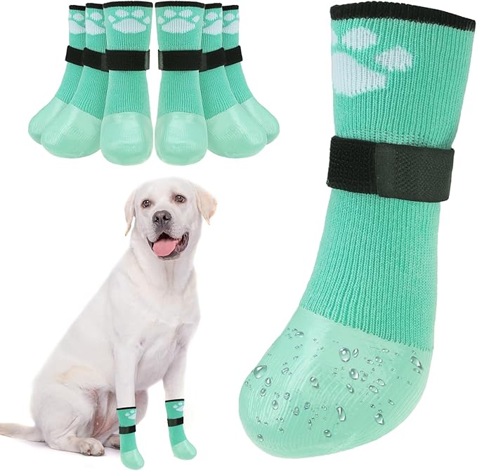 BEAUTYZOO Dog Booties Shoes for Hot Pavement, Waterproof Dog Boots for Small Medium Large Dogs, Traction Control Paw Protectors for Hardwood Floors Anti Slip, 6 PCS Dog Grip Socks for Outdoor Walking