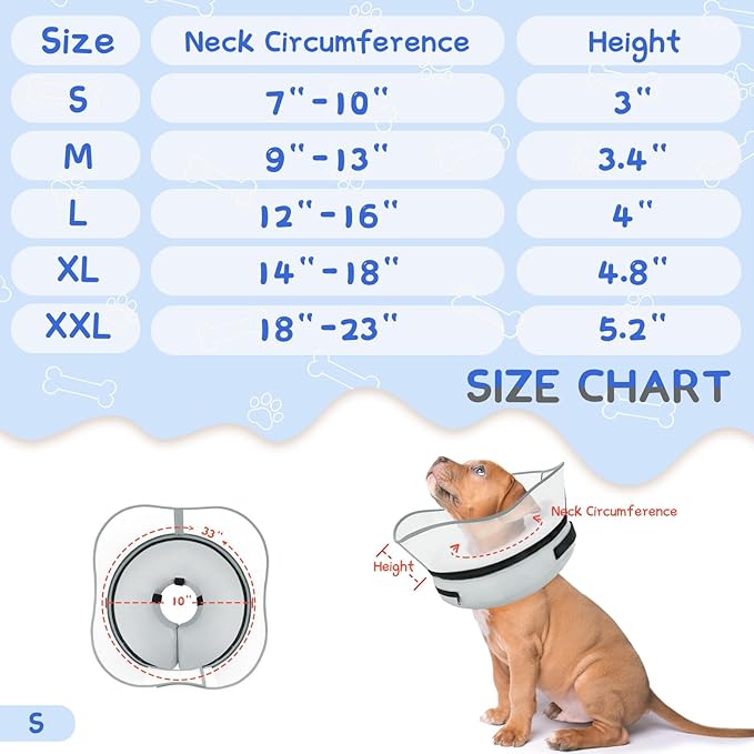 Supet Raised Inflatable Dog Cone Collar to Stop Licking, Soft Dog Cone Alternative After Surgery, Pet Neck Donut Collar for Small Medium Large Dogs
