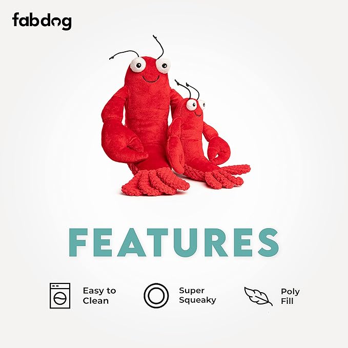 fabdog Floppies Plush Dog Toy - Cute & Durable Squeaky Dog Toys - Best Squeak Toy for Puppies and All Breeds | Ideal Pet Gift| Small Lobster