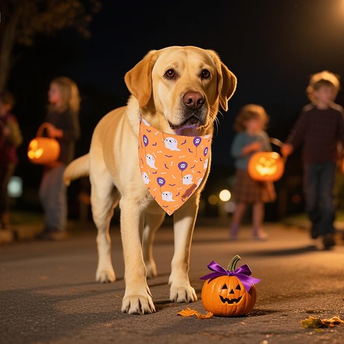 ADOGGYGO Halloween Dog Bandanas, Ghost Pumpkin Dinosaur Pet Scarf, Multi Size, Halloween Bandanas Costumes for Extra Large Dogs (X-Large)