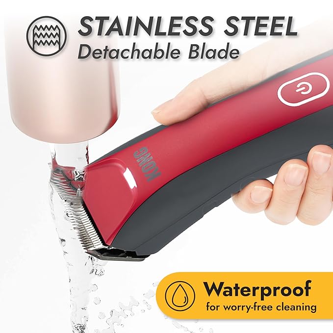 KONG 3-Speed Dog Clipper Grooming Kit – Stainless Steel Blade, Waterproof, LED Spotlight, 6 Guide Combs, 10-Foot Cord, Ergonomic Handle – Red/Gray, All Coat Types