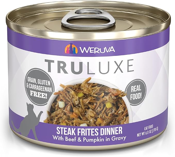 Weruva TruLuxe Cat Food, Steak Frites Dinner with Beef & Pumpkin in Gravy, 6oz Can (Pack of 24)
