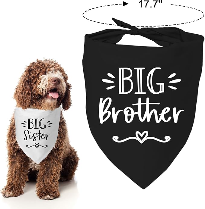 2 Pack Big Sister Big Brother Dog Bandanas, Adjustable Pet Bandana for Pregnancy Announcement, Soft Triangle Scarf for Small Medium Large Dogs, Puppy Sibling Reveal Accessories(Black&White)