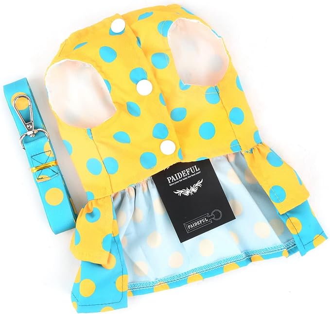 Dog Harness Dress for Small Medium Dogs Female Girls Polka Dots Tutu Skirt Beauty Pet Clothes with Leash 1.6m Cats Apparel Puppy Chihuahua Yorkie Clothing Spring Summer Yellow XL