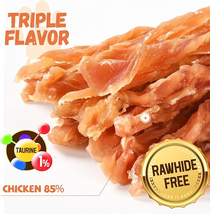 Dog Treats Chicken Jerky Strips for Dogs, Natural Healthy Dog Jekry with Taurine, Real Chicken Twists High Protain Low Fat, Training Rewards Treats for Small Medium Large Dogs 10.6oz