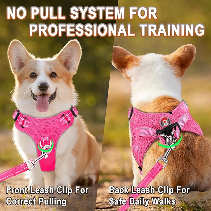 Dog Harness Step in Dog Vest Harness, Reflective Adjustable Puppy No Pull Harness Breathable Soft for Small and Medium Dogs Cats, Pink, S