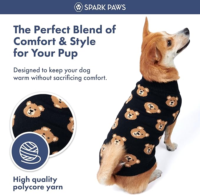 Spark Paws Knit Dog Sweater – Ultra Soft Warm Winter Dog Sweater for Small, Medium & Large Dogs – Stretch Fit Pet Sweater for French Bulldog, Pitbull, Girl & Boy Dogs Jacket, (Broken Teddy, 4XL)