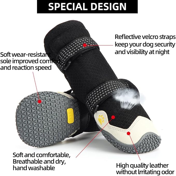 Dog Shoes for Hot Pavement Anti-Slip Dog Boots & Paw Protectors Breathable & Waterproof Dog Shoes for Small to Large Dogs with Reflective Straps Pet Dog Boots for Hiking Summer Outdoor