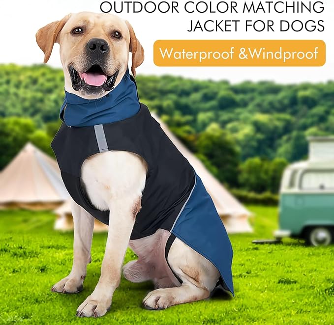 Dog Warm Coats - Windproof Dog Winter Outdoor Jackets Cold Weather Coats for Dog Waterproof Dog Raincoats with Hole for Dog Leash,Black Blue M