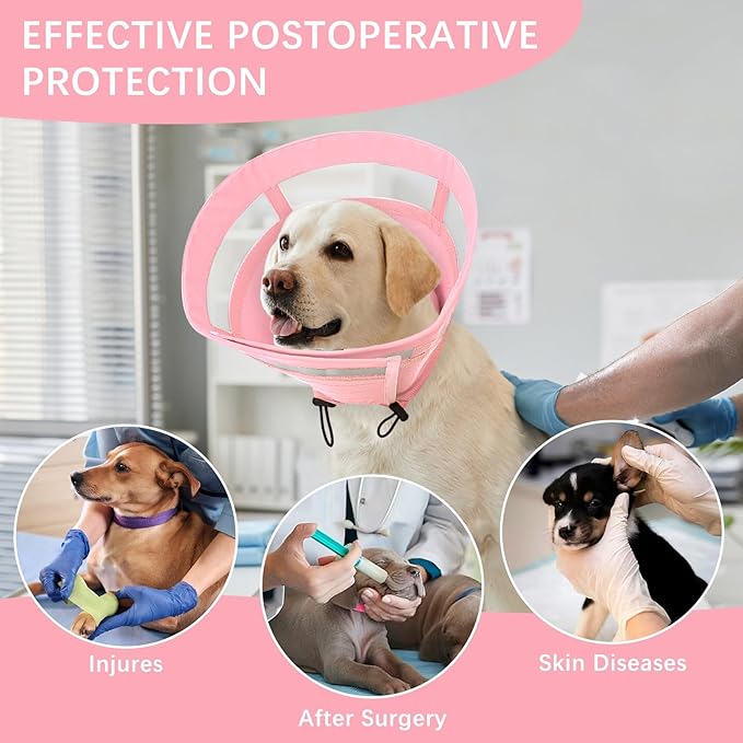 ASENKU Dog Cone Collar, Soft Adjustable Cone for Dogs to Stop Licking, Lightweight Recovery Dog Cone After Surgery, Pet E-Collar for Small, Medium & Large Dogs (Pink, XL)