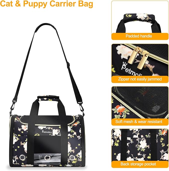 Petmolico Cat Carrier Soft-Sided Pet Bag for Small Medium Cats Puppies 16LBs - Airline Approved Pet Travel Carrier 3 Open Doors (Medium,Mixed Yellow)