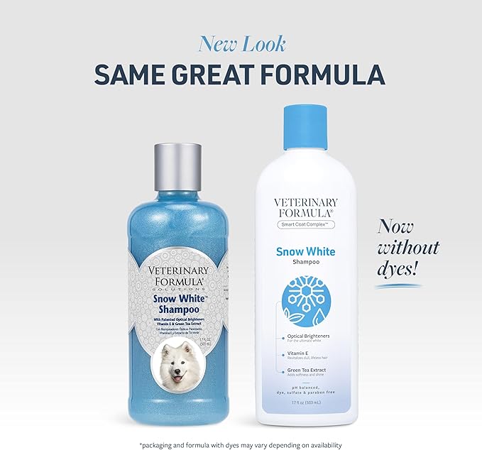 Veterinary Formula Smart Coat Complex Snow White Shampoo for Dogs and Cats, 17 Fl oz – Gently Remove Stains and Yellowing Without Bleach or Peroxide – Cleans, Deodorizes, and Brightens White Coats