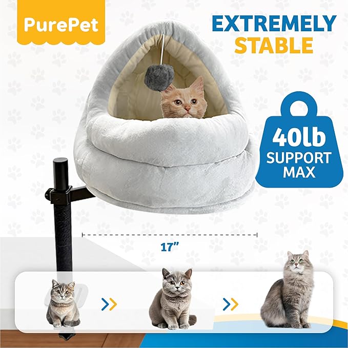 Cat Desk Bed with Scratching Post – Elevated Modern Perch for Desk, Window, or Shelf Use – Dual-Purpose Flat Surface or Plush Bed for Napping & Lounging – Space-Saving Indoor Cat Furniture