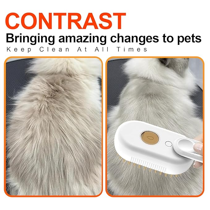 4-in-1 Steam Brush for Dogs & Cats - Pet Grooming Brush with Steam, Deshedding, Bath Spray & Massage, Professional Grooming Tool for Indoor Cats and Long/Short Hair Pets (white)