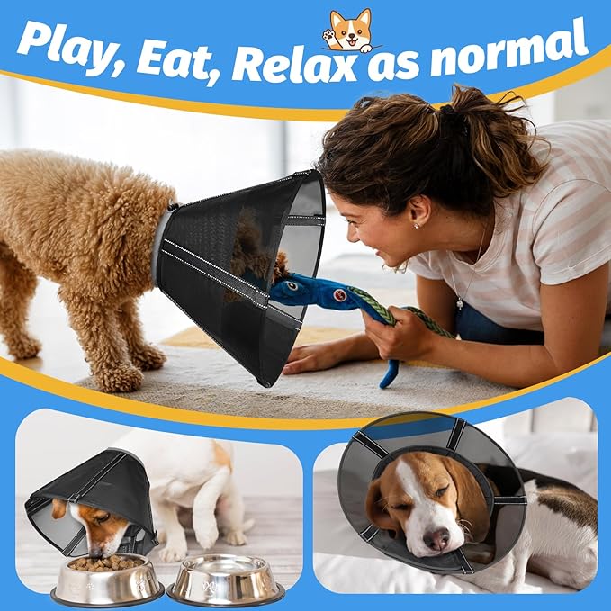 Dog Cone Collar to Stop Licking: Soft Mesh Recovery Collar After Surgery with Detachable Pad, Elizabeth Cone Alternative for Large Medium, Small Dogs, Normal Eating and Drinking (XL)