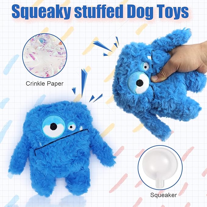 Plush Squeaky Dog Toy, Crinkle Stuffed Dog Toy Keep Them Busy Tug of War Dog Chew Toy for Small Medium Large Dogs (Blue)