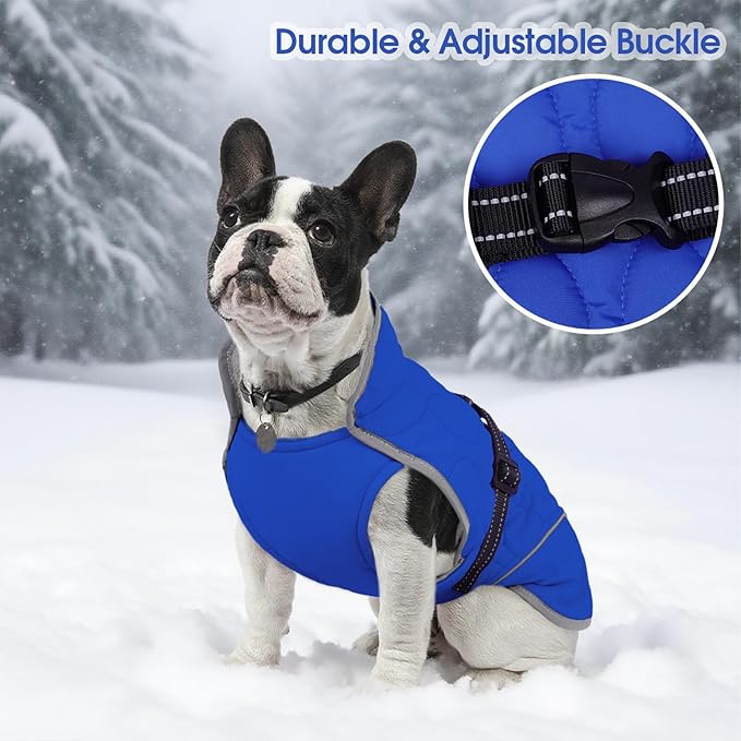 IDOMIK Dog Winter Jacket, Adjustable Waterproof Dog Warm Coat with Fleece Lining, Turtleneck Windproof Cold Weather Coats for Winter, Reflective Warm Snow Jacket for Great Dane Rottweiler,Blue,3XL