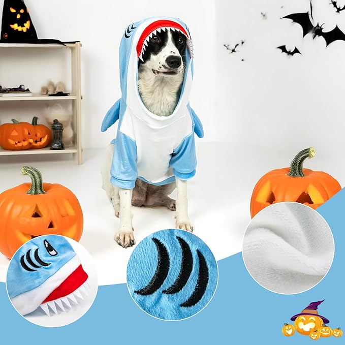NACOCO Halloween Shark Dog Costume - Pet Christmas New Year Hoodie Warm Party Coat Outfit for Small and Medium Cat Dog Clothes(Blue Shark,XL)
