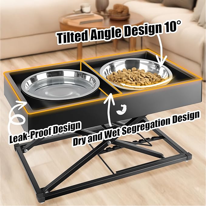 Joytale Elevated Dog Bowls for Large Breeds, Heavy Duty 9 Adjustable Height from 9" to 17.5" Metal Stand Anti-Slip, Non Spill Raised Food & Water Station with 2 Stainless Steel Food Bowls, Black