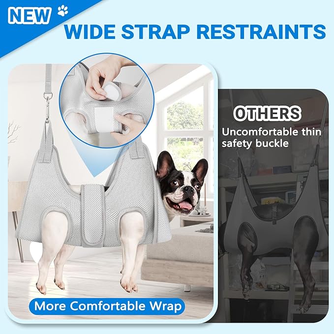 Supet Dog Grooming Hammock for Medium Dogs, Dog Hanging Harness for Nail Trimming Doorframe, Pet Holder Restraint for Clipping Nails, Pet Hoist Sling for Cutting Nails at Home (Grey M)