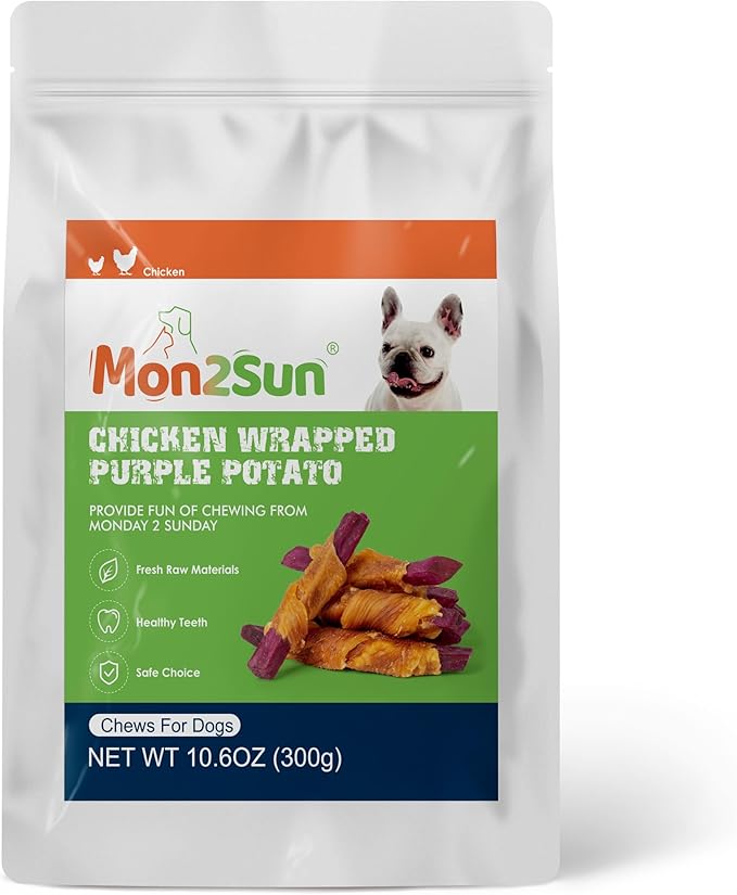 MON2SUN Rawhide Free Dog Treats, Chicken Wrapped Purple Sweet Potato Snacks, Healthy and Natural, Training Treats for Small Dogs, 10.6oz (30 Count - Pack of 1)