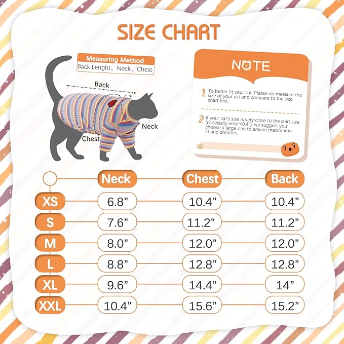 DENTRUN Hairless Cats Shirt Breathable Cat Daily Wear Clothes Stripe Vest Adorable Pajamas Jumpsuit Soft & Skin-Friendly