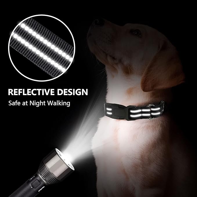 Hikiko Martingale Collar for Dogs Reflective Nylon Dog Collar with Quick Release Buckle Adjustable Training No Slip Dog Collars (Medium, Black)