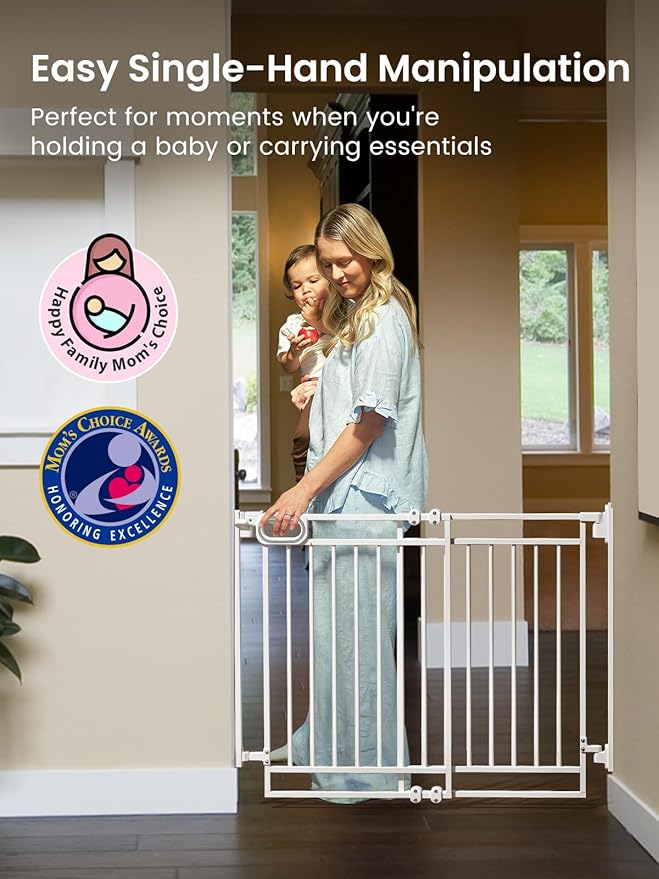 Grownsy Baby Gate for Stairs- No Bottom Bar, Adjustable Width 32” to 48” for Child and Pet, Dog Gate with Auto-Close & One-Hand Operation, Screw-in Installation for Doorways and Indoor Use