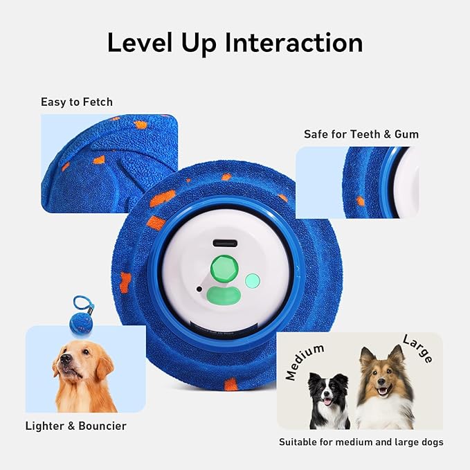 Cheerble Smart Interactive Dog Rope Toy Tug of War, Wicked Ball AIR Rope, Automatic Moving, Bouncing, and Rotating, E-TPU Material, IPX7 Waterproof Rating, Active Rolling Ball (Blue)