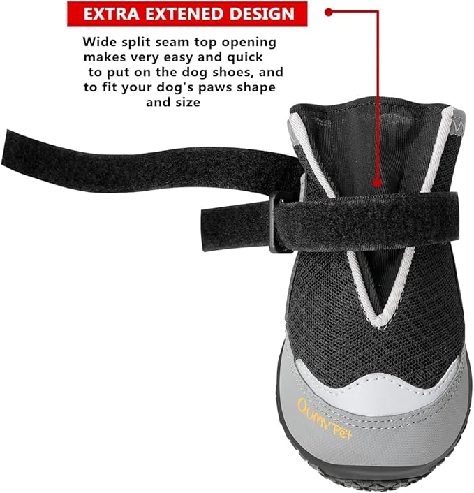QUMY 4PCS Dog Boots for Large Dogs, Medium Dog Shoes & Paw Protectors for Hot Pavement, Summer Heat Protection, Mesh Breathable Nonslip Dog Booties for Hardfloors, Walking Running Hiking Black Size 8