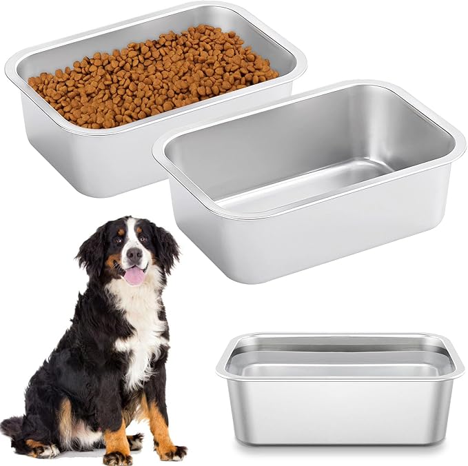 Fhiny 3 PCS Stainless Steel Dog Bowl, 1.2 Gallon Capacity Metal Dog Food & Water Bowls for Medium, Large, X-Large Dogs Indoor & Outdoor Universal Dog Bowl Dishwasher Safe