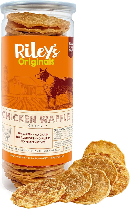 Riley's Waffles Chicken Chips for Dogs - USA Sourced Chicken Dog Treats Single Ingredient Healthy Dog Treats - Dehydrated Chicken Jerky Dog Treats Made in The USA - 5.5 oz
