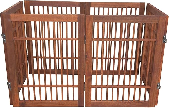 Pet Dog Gate Strong and Durable Freestanding Folding Acacia Hardwood Portable Wooden Fence Indoors or Outdoors by Urnporium (Brown Pet Gate, 6 Panel 24" Tall)