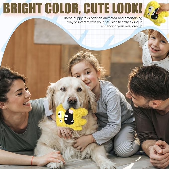 Squeaky Dog Toy, Plush Stuffed Dog Toy Keep Them Busy Tug of War Dog Chew Toy for Small Medium Large Dogs (Yellow)