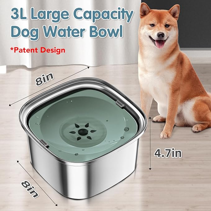 UPSKY 3L Dog Water Bowl 101oz Stainless Steel Dog Bowl No Spill Large Capacity Dog Food Water Bowl Slow Water Feeder, Spill Proof Pet Water Dispenser Vehicle Carried Travel Water Bowl