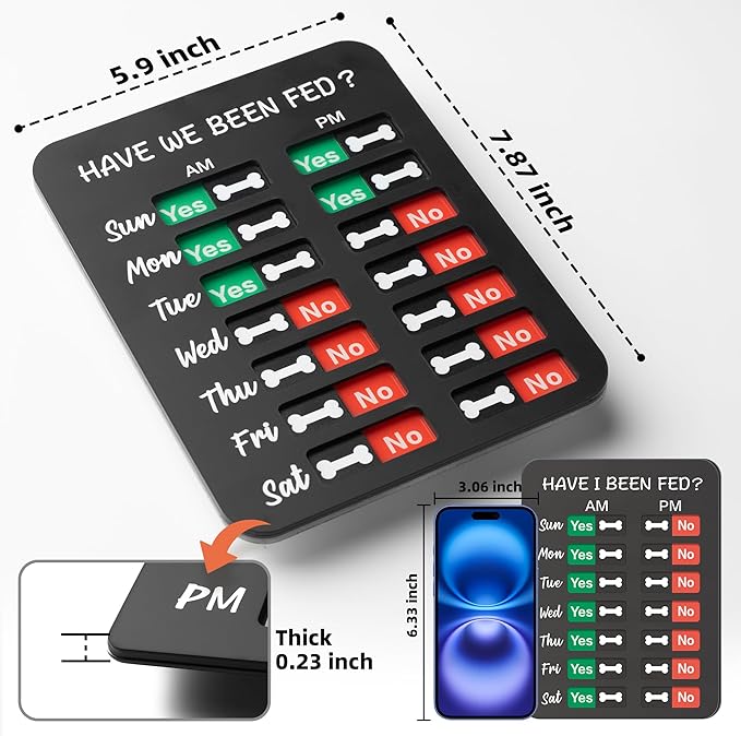 Dog Feeding Reminder, Dog Fed Sign-Daily Am/Pm Chart Slider Sign for Pet Fed and Pill Reminder, Easy to Use On Fridge Or Wall with Adhesive and Magnet,Pet Supplies