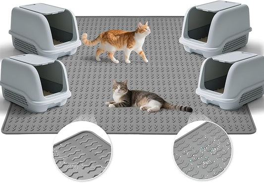 Cat Litter Mat,47x35in Extra Large Litter Mats Silicone,Waterproof Floor Litter Box Mat Indoor,Jumbo Washable Cats Litter Mat Litter Trapping Mat Easy Clean XXL(Grey)