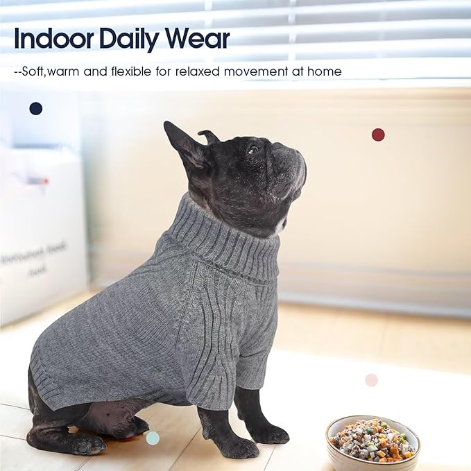 IECOii Dachshund Sweater,Turtleneck Dog Sweater for Small Medium Dogs Girl,Stretchy & Breathable,Warm Knitted Pullover Coat,High Neck Knitwear for Cold Weather Indoor & Outdoor Wear (Light Grey, M)