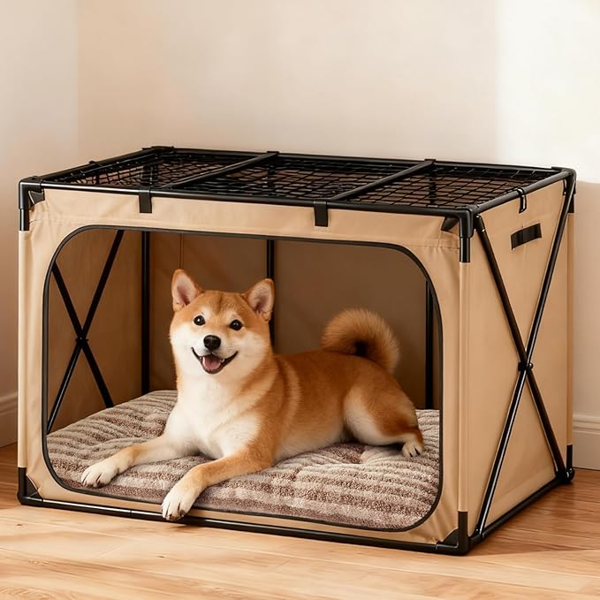 FURTIME Washable Dog Bed Large Sized Dogs, Deluxe Dog Crate Beds Comfy Fluffy Kennel Pad Anti-Slip Pet Sleeping Mat, Machine Washable Dogs Pillow, 35"x23"x3.5", Brown