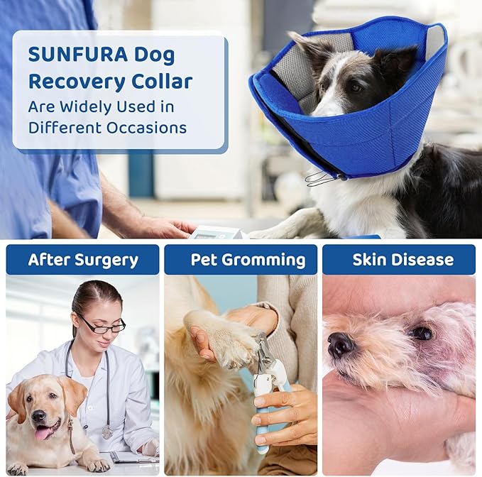 SUNFURA Dog Cones for Large Dogs, Soft Pet Cone Stop Licking After Surgery, Adjustable Pet E-Collar Alternative for Wound Healing, Blue X-Large