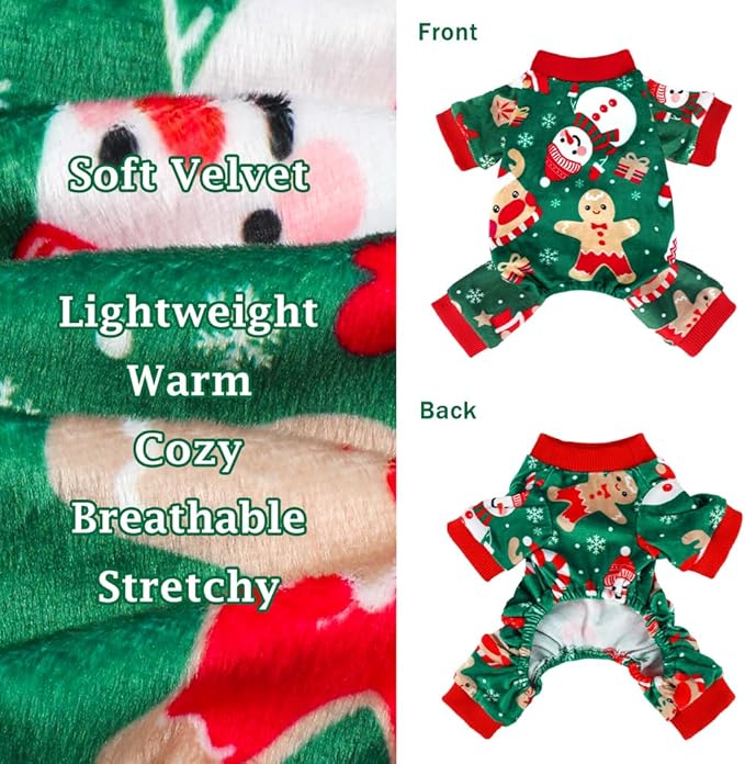 4 Pack Dog Pajamas Soft Lightweight Dog Recovery Suit Onesie Clothes for Small Medium Female Boys Girls Dogs Cats (XS (Back: 8",Chest: 12", Neck: 9"), Christmas)