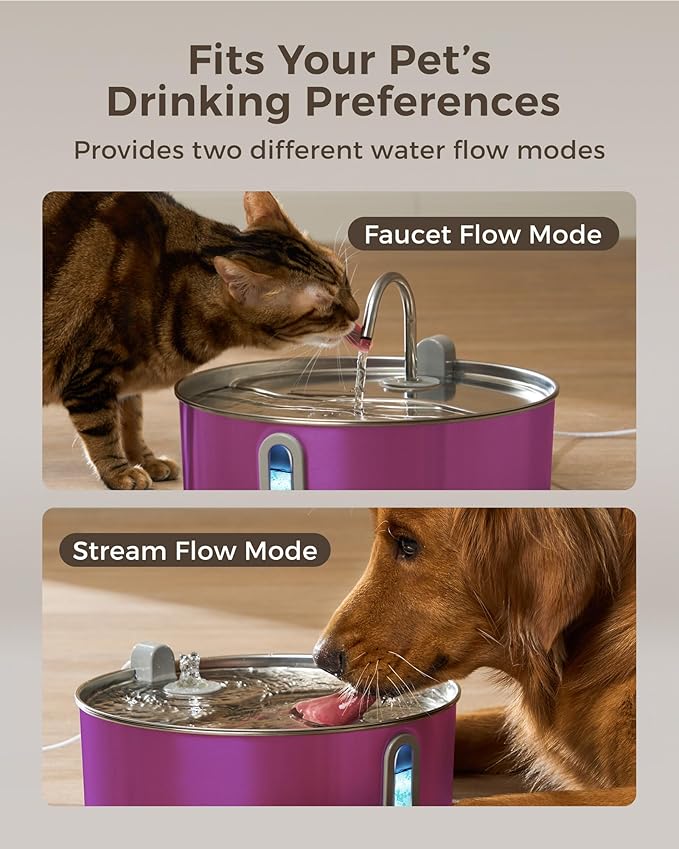 Dog Water Fountain for Large Dogs 7L/236oz Stainless Steel Dog Water Bowl Dispenser Automatic Pet Water Fountain, Multi-Filtration Pet Fountain with Ultra-Quiet Pump (Pink)
