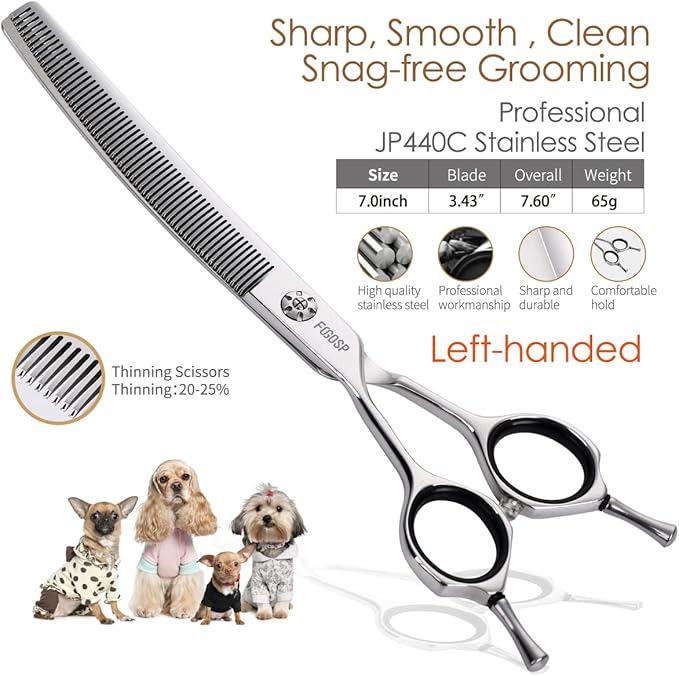Left Handed Curved Thinning Shears 7 in Professional Left Pet Grooming Scissors for Groomer